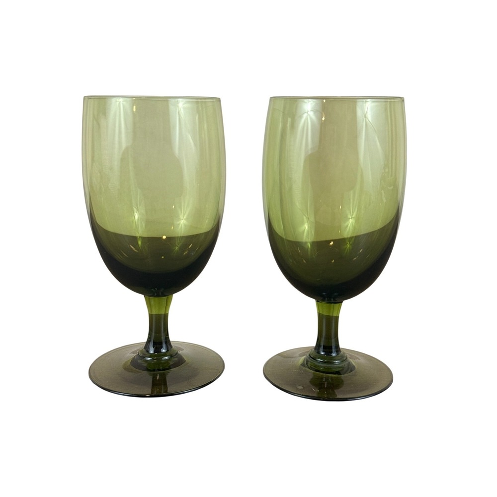VTG PAIR (2) Sasaki Romance Green Liqueur Cordial‎ Cocktail Glasses Handblown 4"